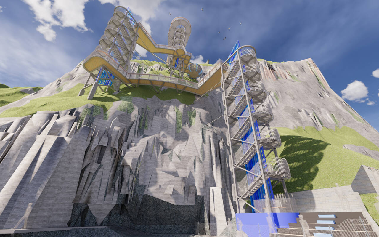 Digital render of a new spiral staircase scaling a cliff at a tourist attraction